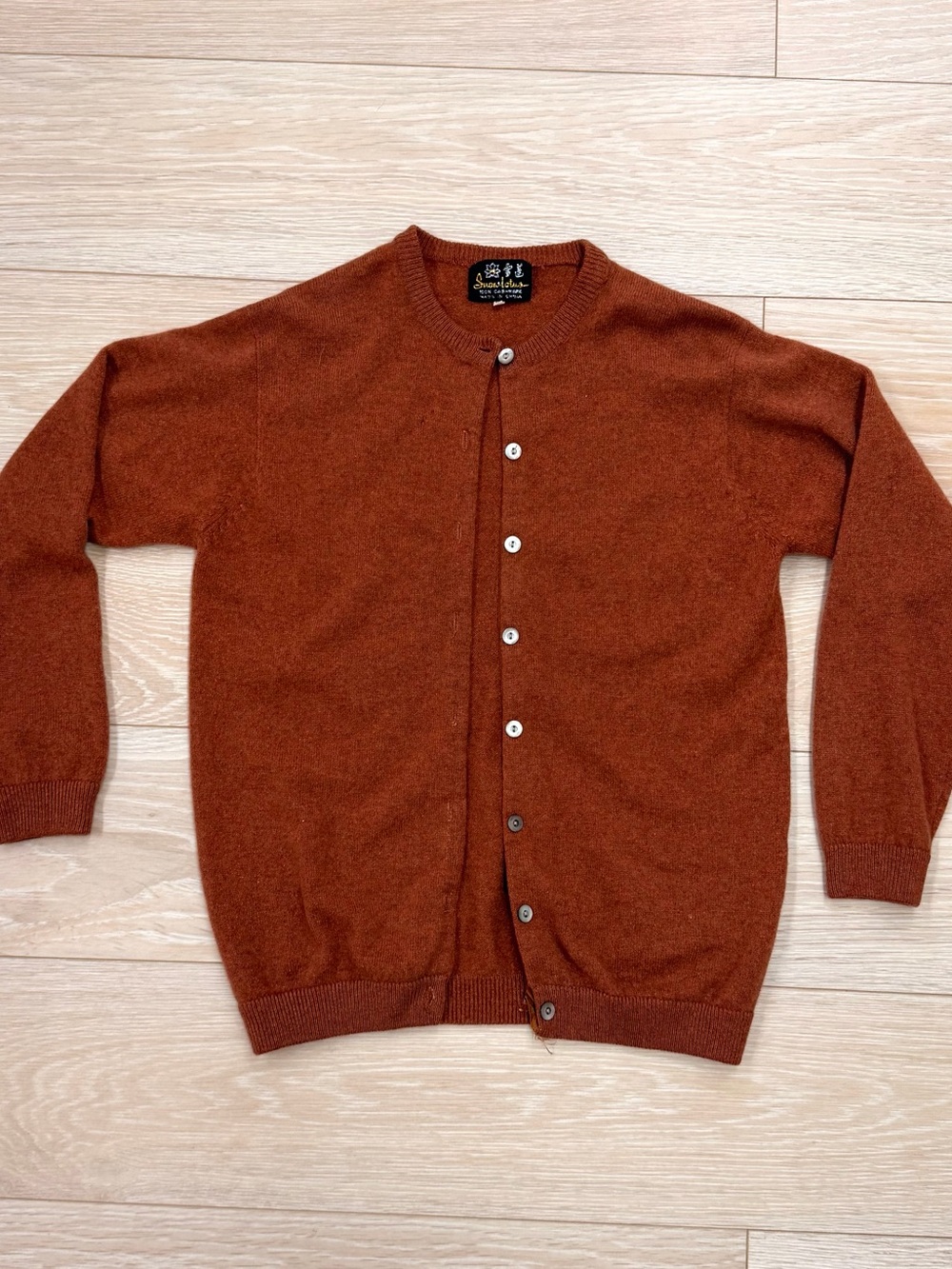Cashmere Crewneck Button Cardigan - Rust Brown